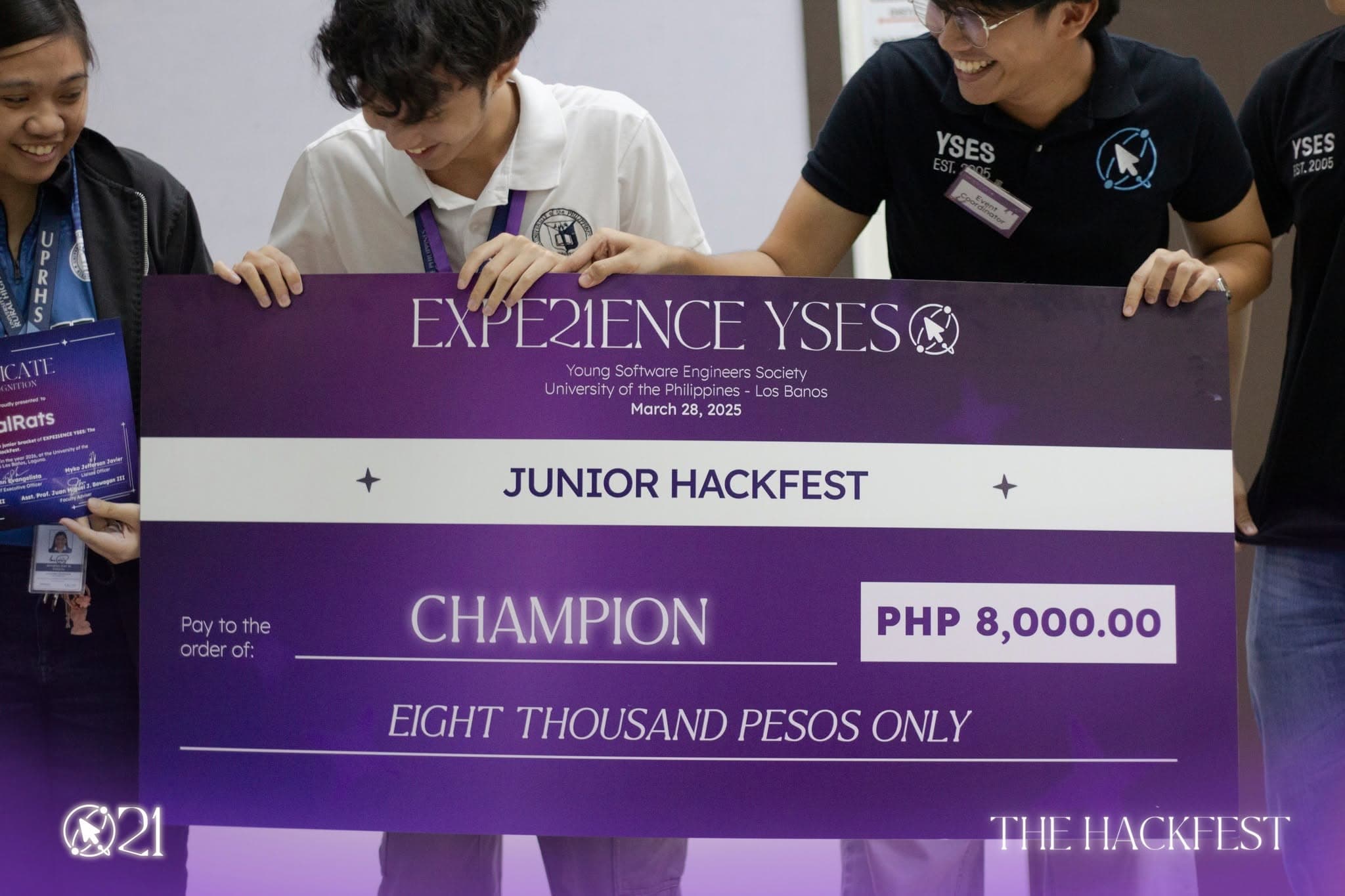EXPE21ENCE YSES Junior Hackfest Champion Check